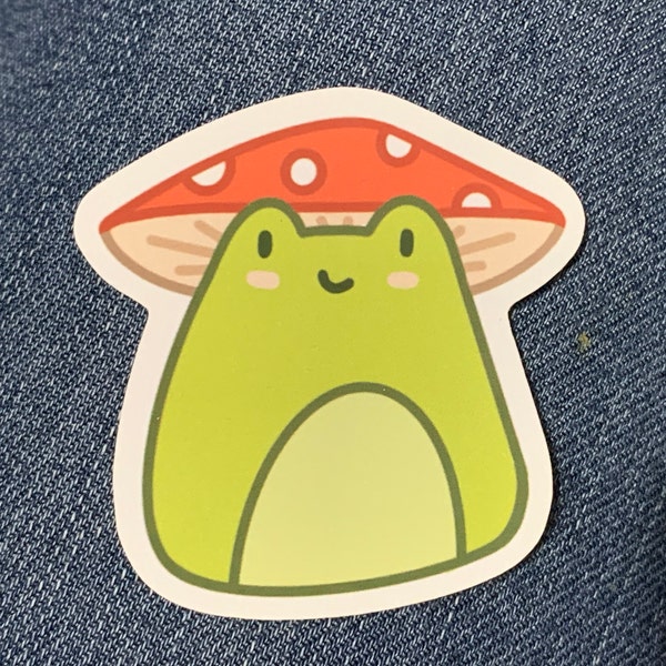 Mushroom Hat Frog Adorable Cute Cottagecore Sticker Water Bottle ...