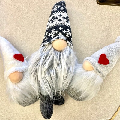 Triplets of Gnomes Small Gray and White Gnomes Stocking Stuffers Gnome ...