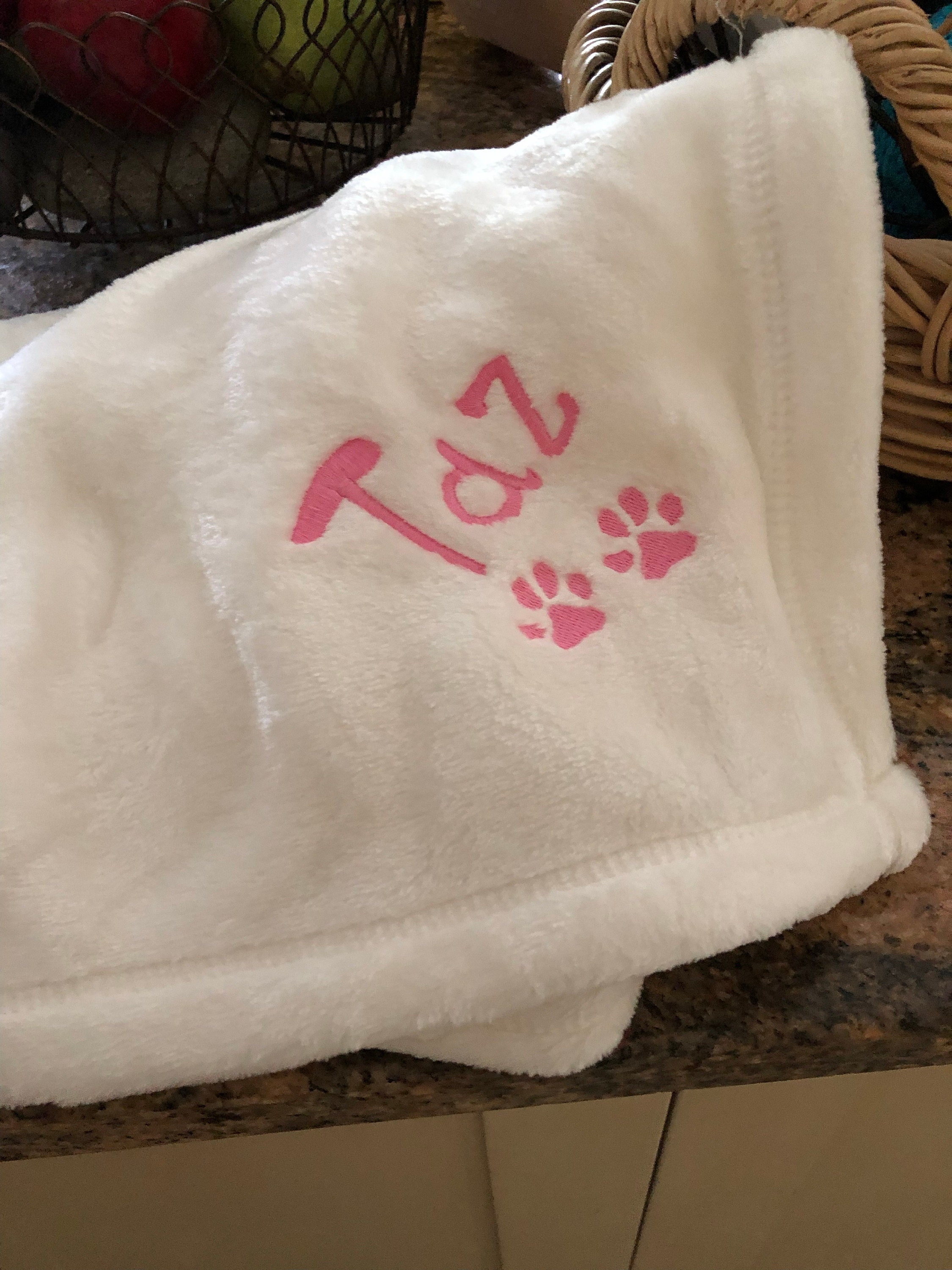 Personalized Soft Blanket for Pet | Blanket with Dogs Name | Blanket with Cats Name Custom Embroidered Blanket for Dog, Cat, with Paw Prints