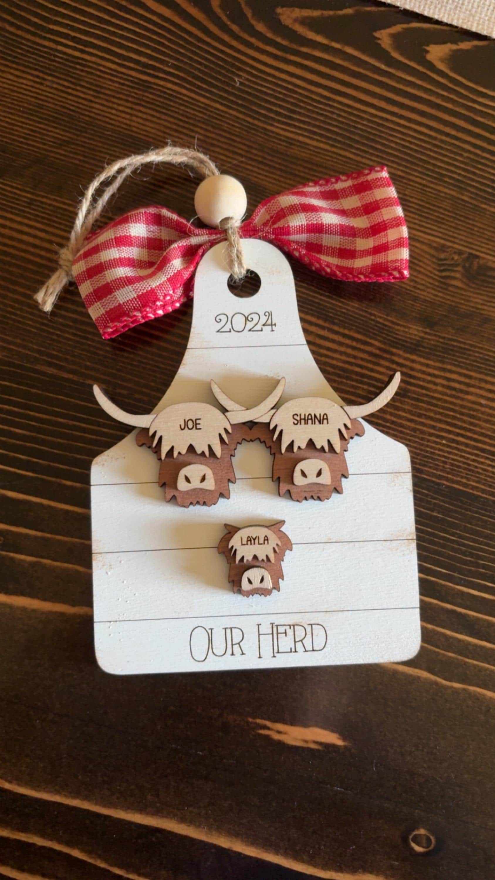 Highland cow, family christmas ornament, farmhouse Christmas, 2025 ornament, rustic christmas ornament, boho farmhouse decor