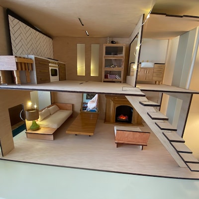 Image showcasing Modern Wooden Apartments Dollhouse DIY Kit Type III Scale 1:12 - Etsy