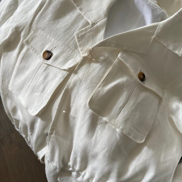 SEASPRAY LINEN JACKET, JACKFRUIT GREEN X RESORT WHITE