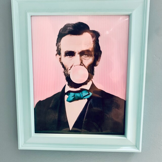 President Abraham Lincoln Bubble Gum Pop Art, Whimsical Altered