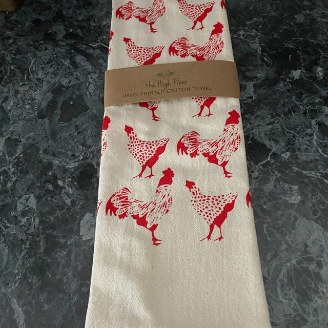 Set di 2 asciugamani da cucina in cotone - Gallina rossa e gallo