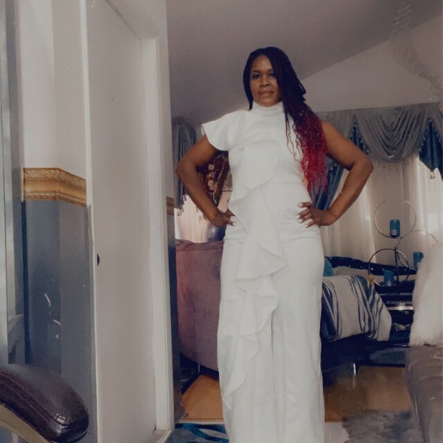 Women's White Jumpsuit One Side Ruffled/high Waist Wide
