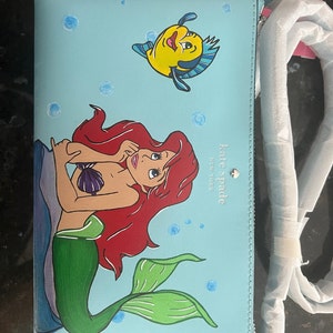 Custom Hand Painted Little Mermaid, Ariel and Flounder Purse