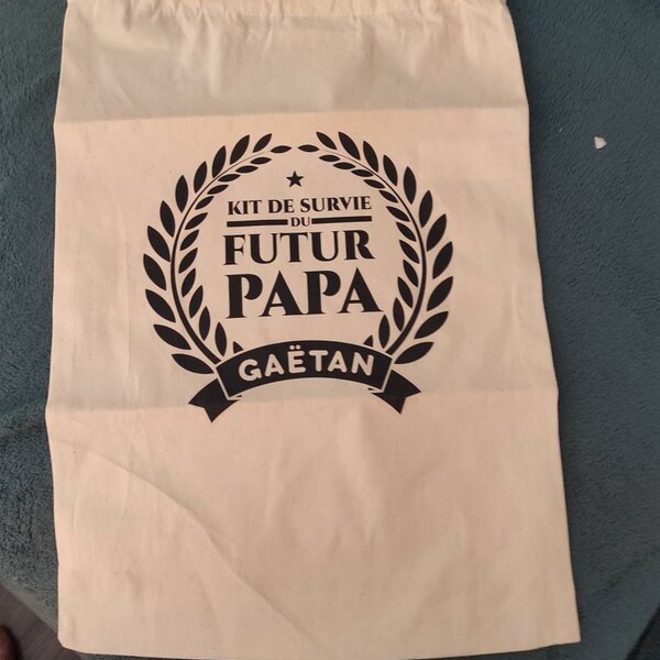 Kit Survie Futur Papa - Cadeau Naissance - Pochon Coton Bio 35x26cm - Cartes Et Bons Humoristiques