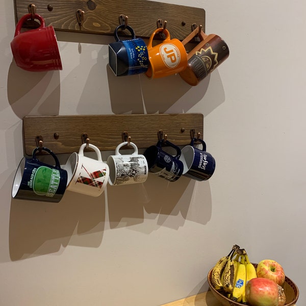 6 Cup Mug Rack With Shelf, Mug Rack Wall Mounted, Coffee Bar Decor ...