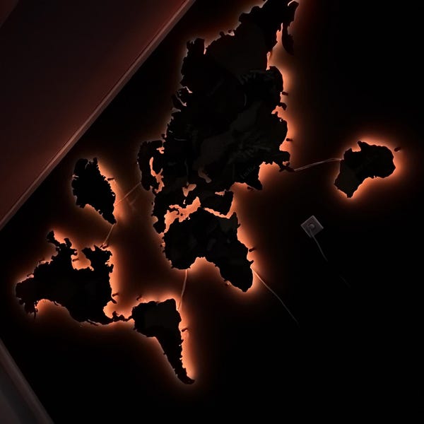 World Map With LED Lighting, Wooden Push Pin Map, 3D Led Backlight Map ...