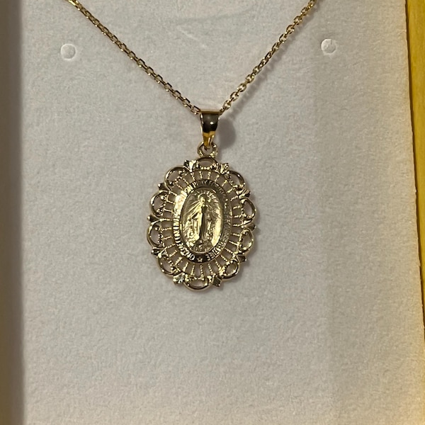 14k Solid Gold Virgin Mary Pendant Necklace: Religious Jewelry - Etsy