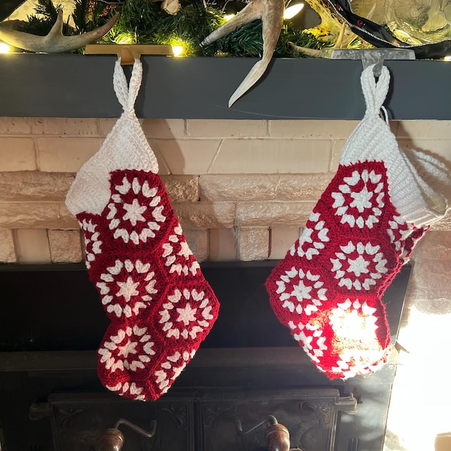 A customer's finished Hexagon Granny Stocking Crochet Pattern