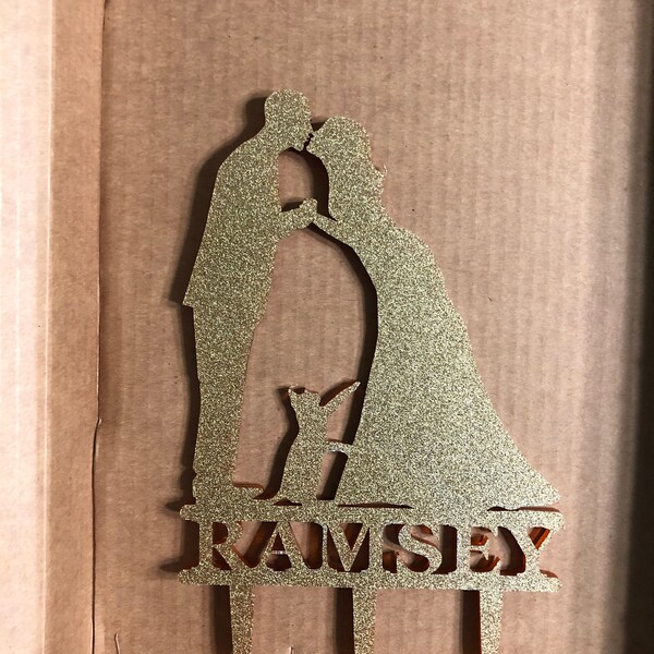 Customised Wedding Cake Topper With Pet, Bride and Groom Silhouette ...