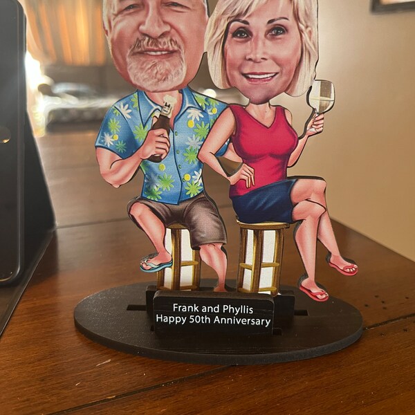 Personalized 3D Wooden Cartooned Lover Couple Figurine Trinket, Custom ...