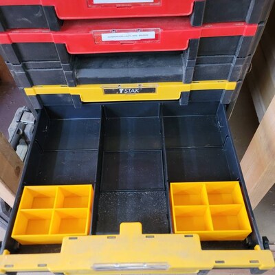 thumbnail image 2 of Dewalt Tough System Compatible 2-Drawer Organizer Bin – PETG Plastic – Black/Yellow With Dividers (UK Made) 2 of 6