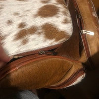 Cowhide Hair Print Leather Diaper Backpack - Brown & White Fur Backpack For Travel, Baby Gear & Daily Use - View #2