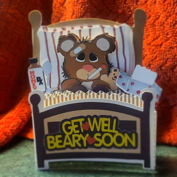 Get Well Bear Card in A Box 3D SVG - Etsy
