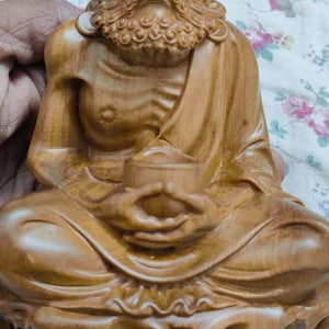 Handcrafted Wooden Statue of Bodhidharma, Buddhist Art Feng