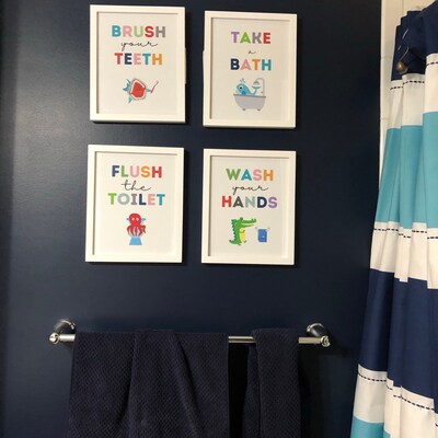 Kids Bathroom Art Set, Bathroom Wall Prints, Set of 4, Wash Your Hands ...