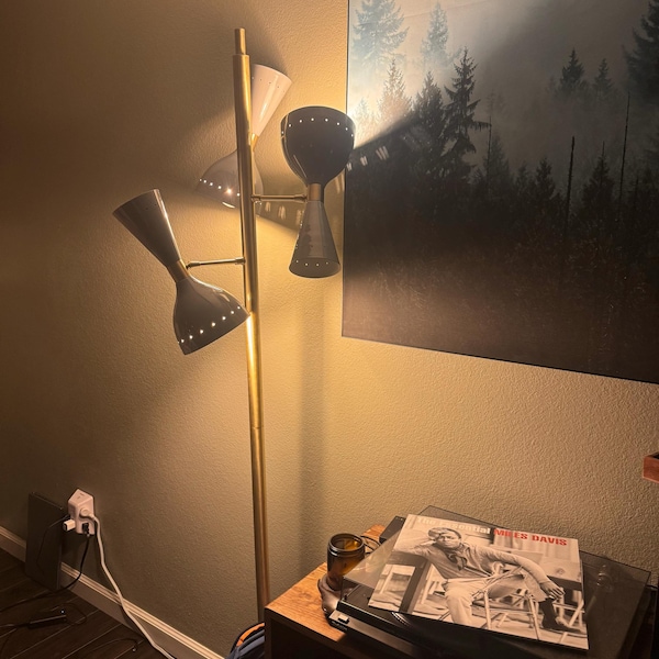 Mid-century Italian Style Brass Floor Lamp With Base and Cone-shaped ...