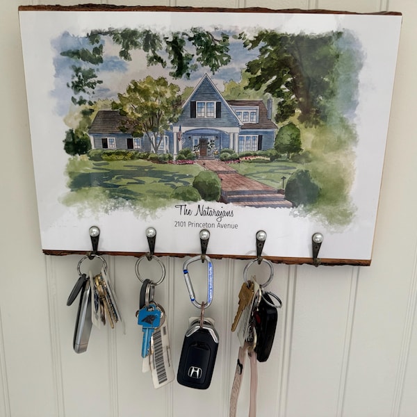 Custom House Sketch Key Holder Personalized Key Rack for Wall With ...