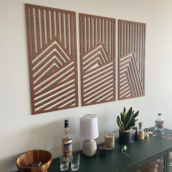 Lines Panel Set of 3 Wood Wall Art Decor Wooden Nursery Sign Picture ...