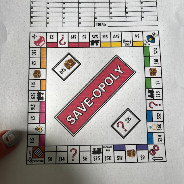 saveopoly-savings-challenge-printable-journal-page-printable-savings-game-savings-tracker-savings-goal-budgeting-game-save-opoly-etsy