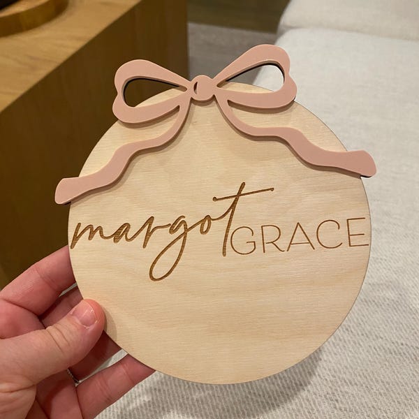 Bow Baby Announcement Sign With Birth Stats | Matching Name Plate ...
