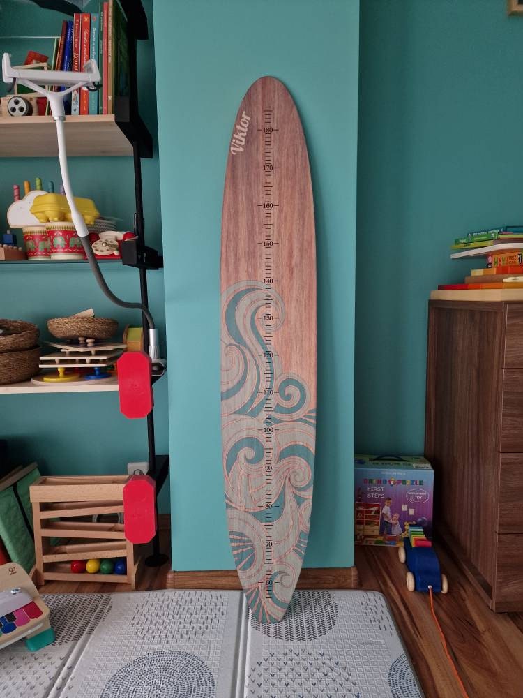 Surfbrett-Wachstumskarte, Holz-Höhentafel, Ozean-Dekor, Kinderzimmer-Dekor, Küsten-Kinderzimmer-Dekor, Surfbrett-Wandkunst, Strand-Themen, Junge, Mädchen, Lineal