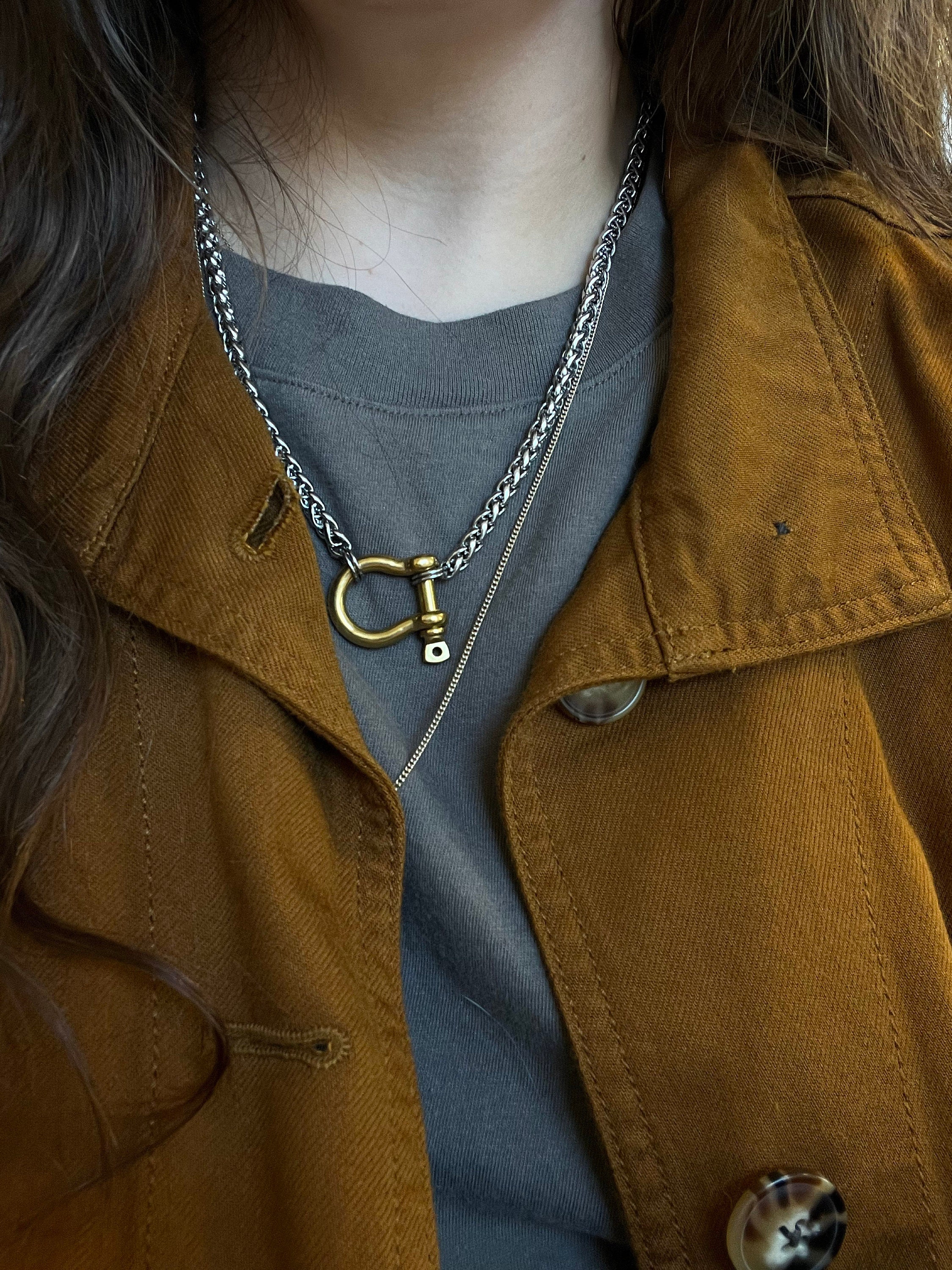 Horseshoe Shackle Stainless Steel Necklace - Chunky Choker Necklace - Bold Necklace - Punk Jewelry - Statement Piece - Carabiner Necklace