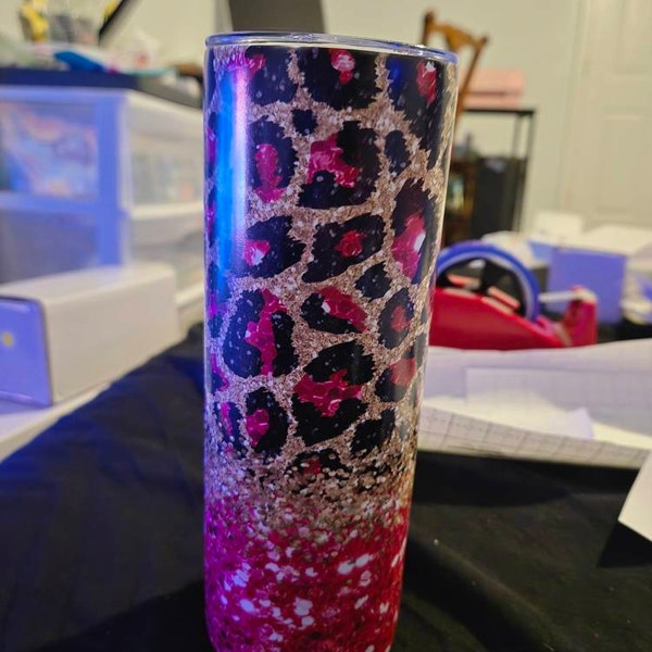 Hot Pink Glitter Leopard Tumbler Wrap - 20 Oz Skinny Tumbler ...