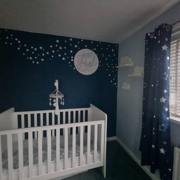 Personalised Moon and Stars Fabric Wall Stickers ~ Custom Name Decal ...