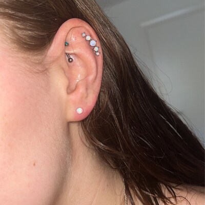 Opal Ball Top with Surgical Steel Tragus Barbell-Blue