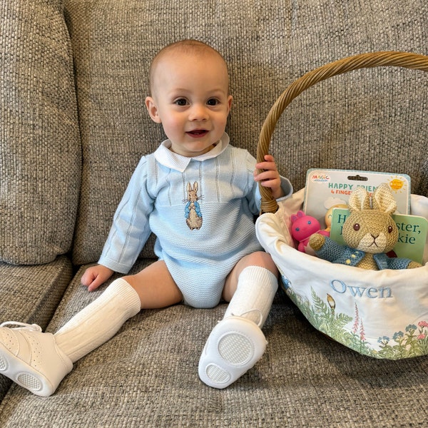 Embroidered Peter Rabbit | Baby Boys Knitted Romper | Long Sleeve | 2 ...