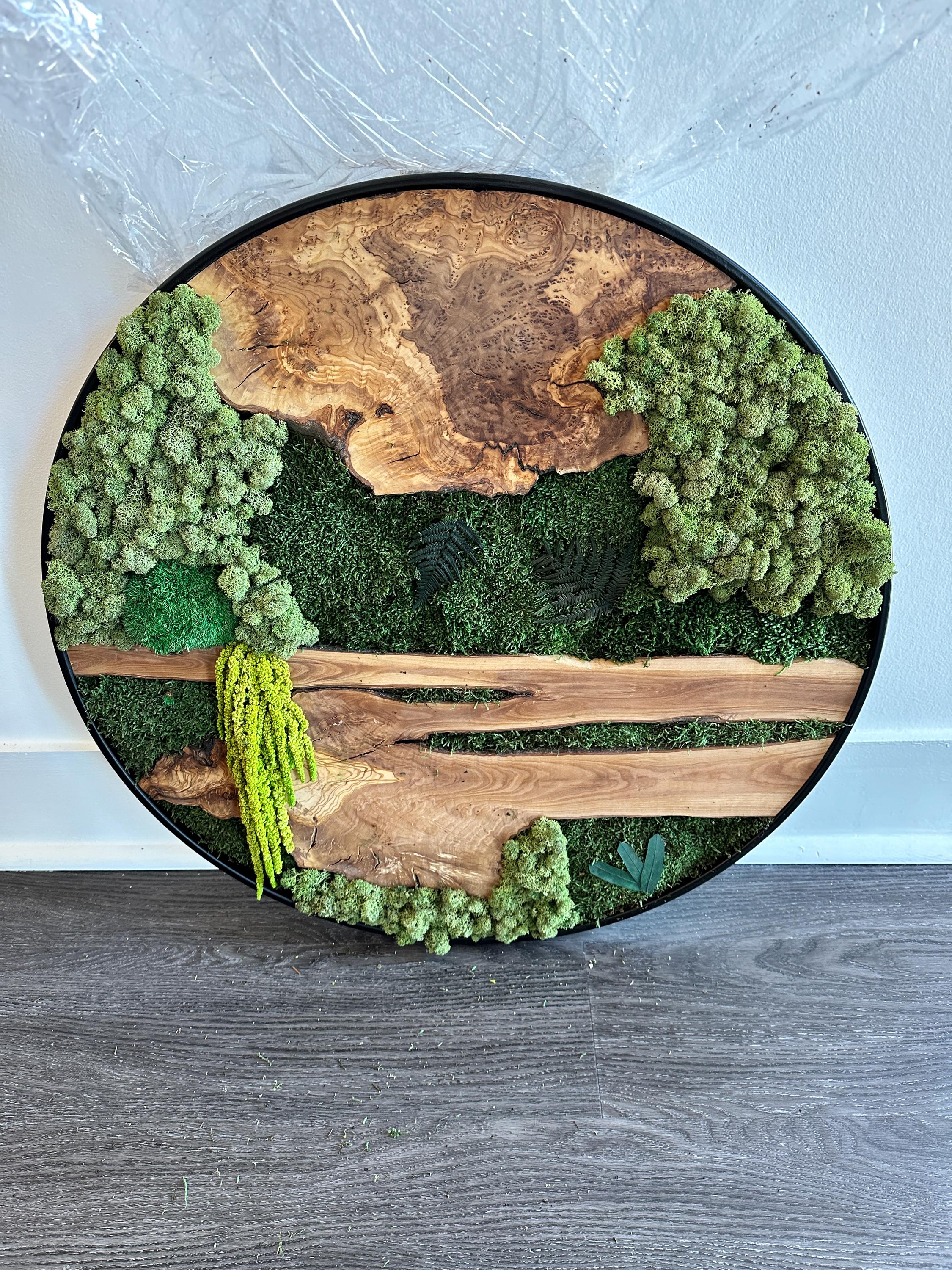 Custom Made Moss and Olive Wood Wall Art, Metal Frame Moss Wall Decor, Olive Wood and Moss Wall Art- Preserved Stabilized Moss Wall Decor