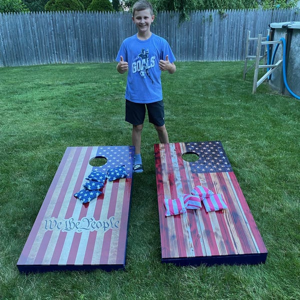 Kyle's Cornhole Wraps - Blue Epoxy Wood Grain Design (Set Of 2) Waterproof Regulation Size