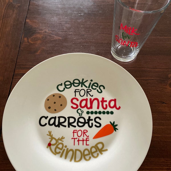 Santa Cookie Plate and Milk Glass, Christmas Cookie Plate, Carrots for ...