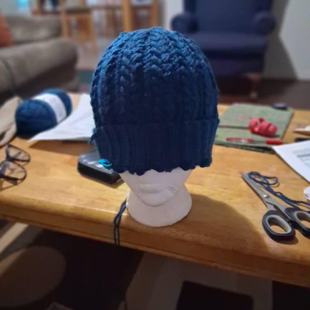 A customer's finished Snowy Wheat Stitch Puff Crochet Beanie Pattern