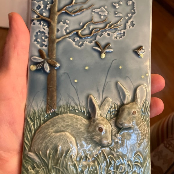 Bunnies, Rabbits, Ceramic Tile, Dinner and a Show, Wall Decor, Tile ...