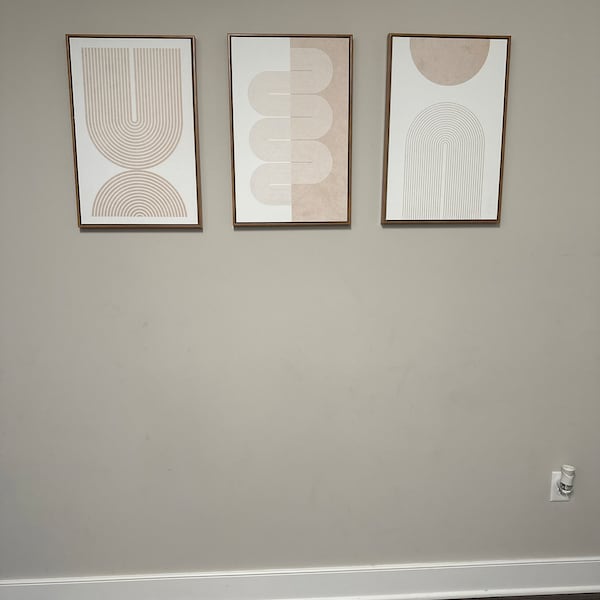 Framed Canvas Wall Art Set of 3 Geometric Beige Spiral Wave Mid Century ...