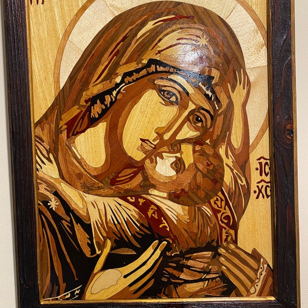 Wood Mosaic 30x20 Inlay FRAMED Geometric Art 1 Home Decor Suprematism ...