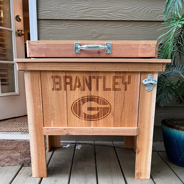 Personalized Holiday Gift 48 Qt Wood Cooler. Excellent Patio Gift Item
