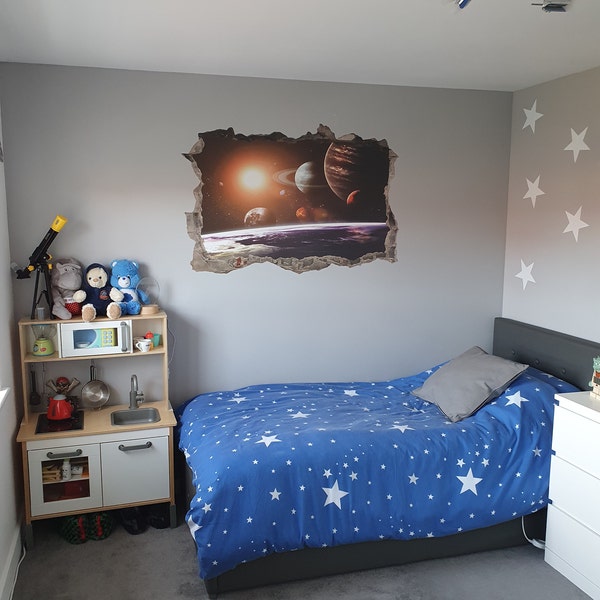 Sticker Mural Panoramique Planètes Et étoiles - 3 Pieds Repositionnable