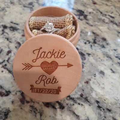 Ring Box Wood Round Ring Box Wedding Ring Boxes for Ceremony Rustic ...