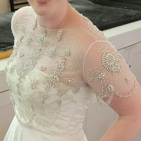 Wedding Dress Topper Beaded Bridal Top Separate Embellished Rhinestone ...