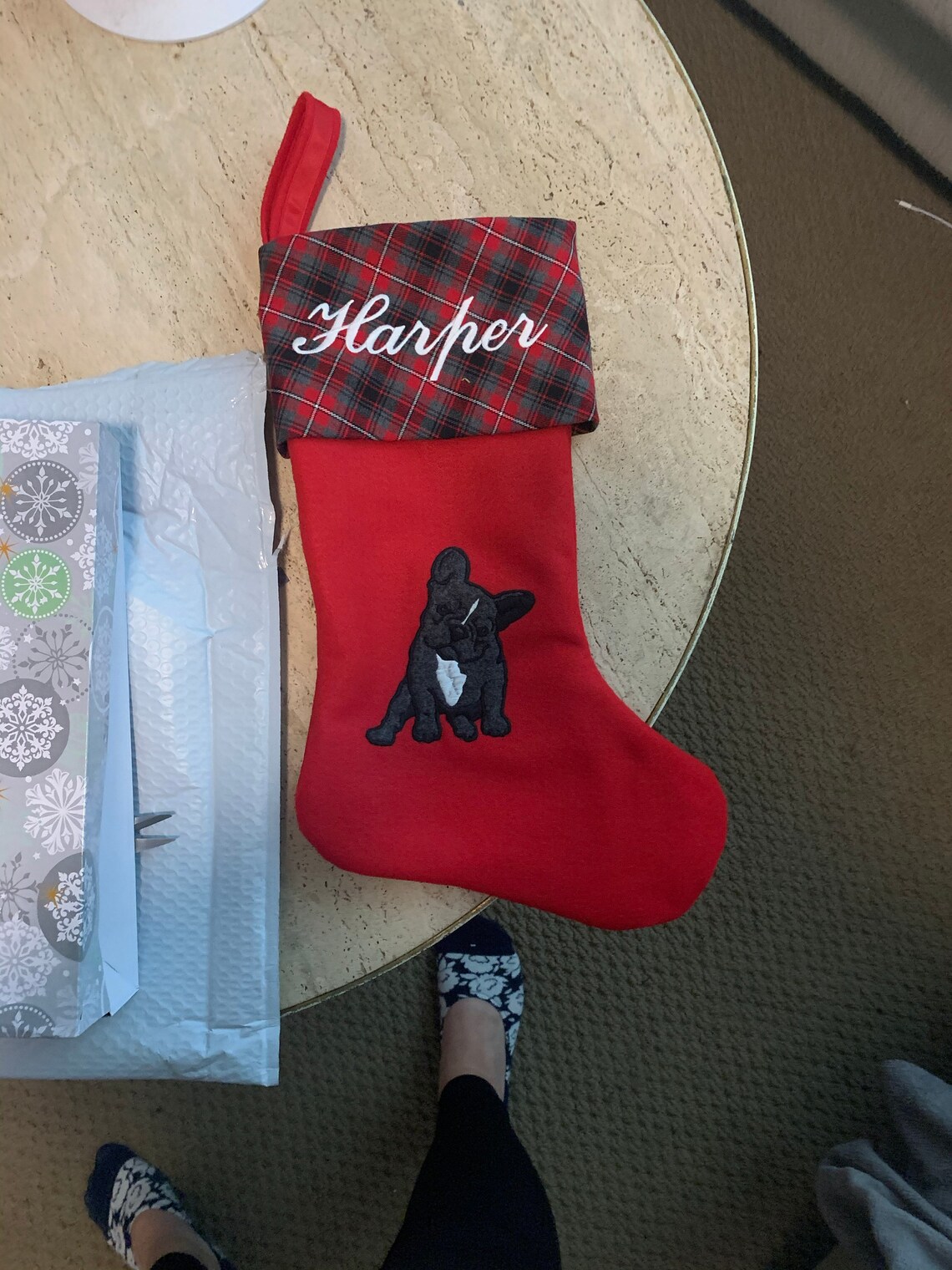 Customer photo of a pet with the French Bulldog Christmas Stocking