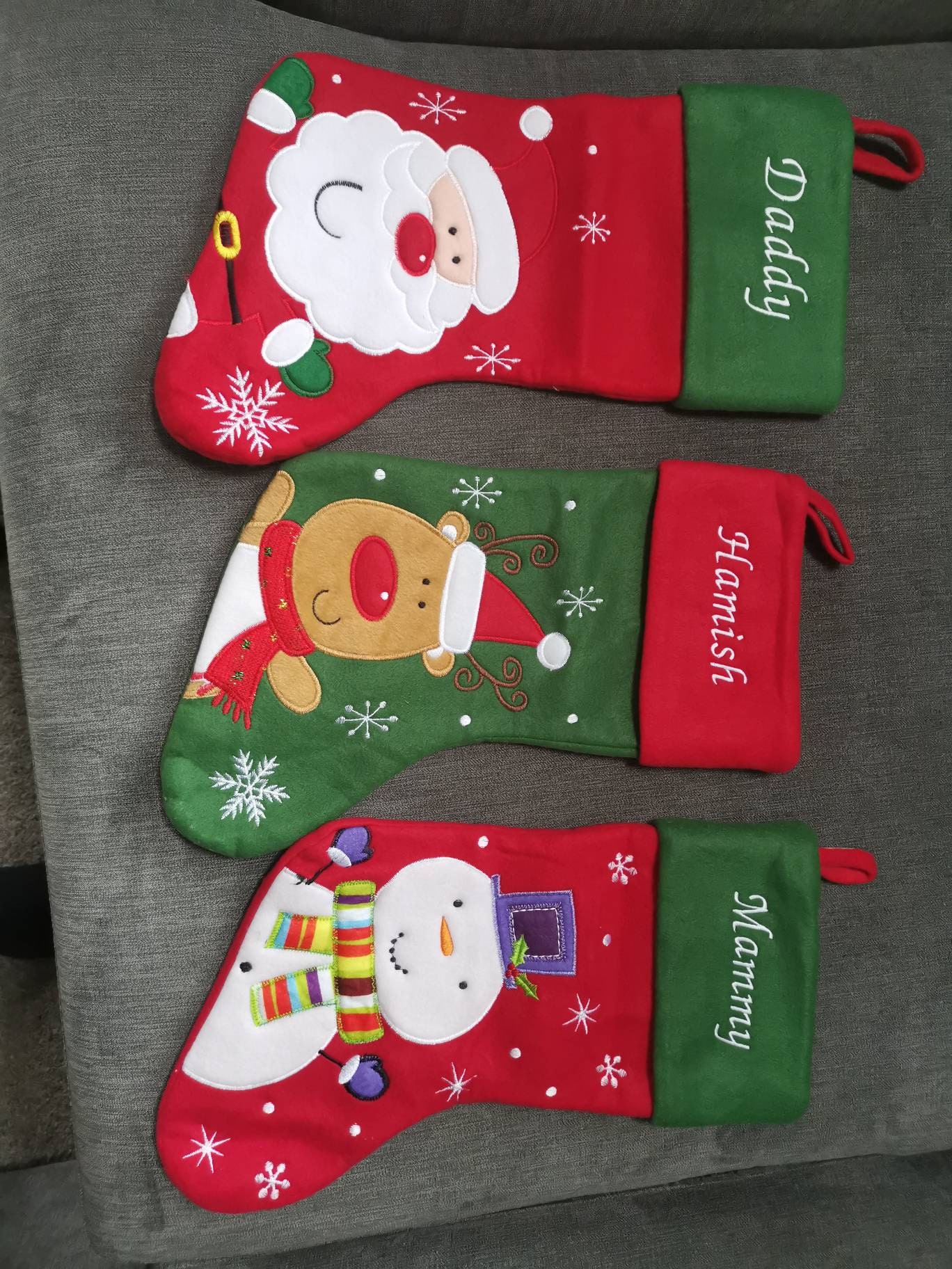 Luxury Personalised Embroidered Christmas Santa / Penguin / Snowman / Reindeer Xmas Stocking