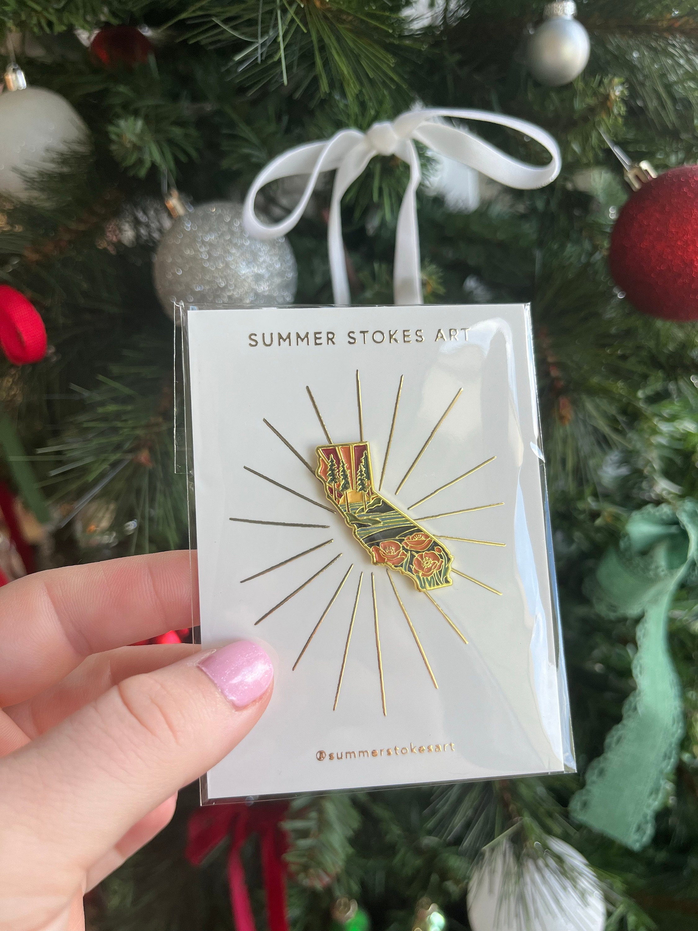 California Poppy Enamel Pin | California Outline Pin | Illustrated State Pin | Butterfly Clasp | 1&quot;