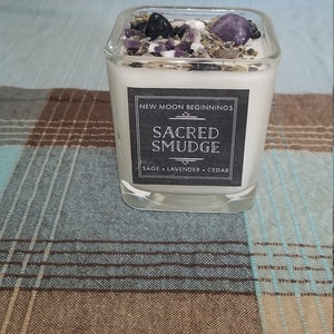 Sacred Smudge Candles - Crystal & Herb Candles - Energy clearing - Aromatherapy Candles - soy candle - Tealight Candles Lavender Sage Cedar photo