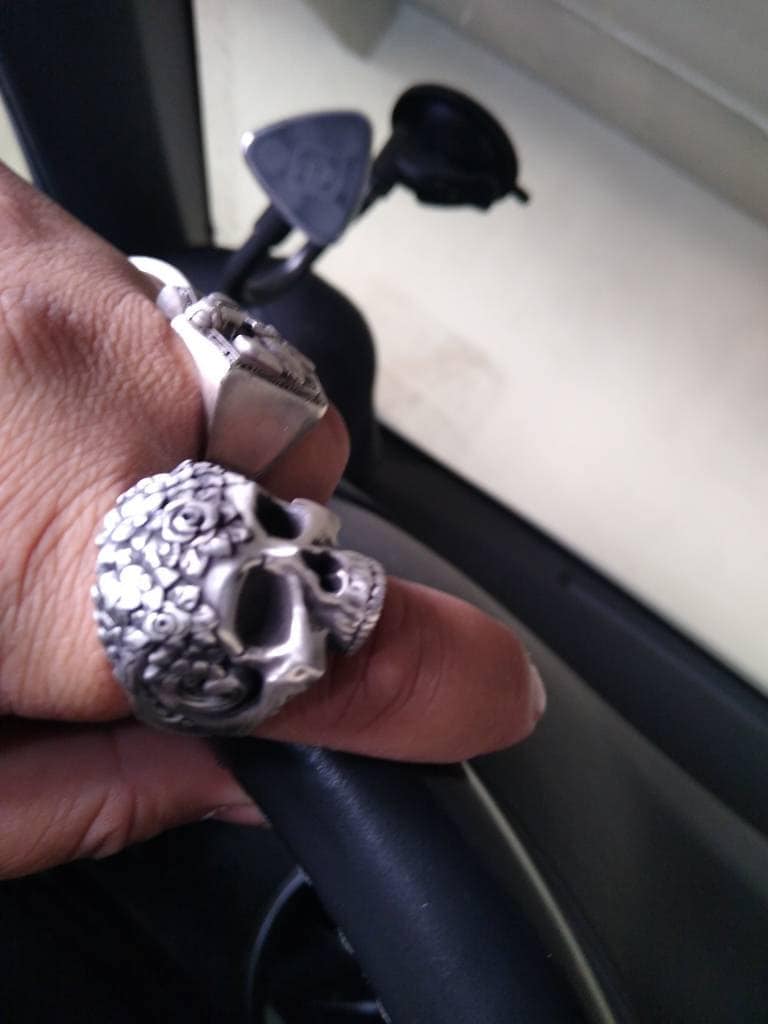 Personalized Skull Ring With Roses, Men Gift Ring, Men Biker Ring, Gothic Skeleton Ring Art, Halloween Skulls