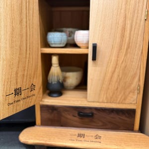 Handcrafted Matcha Tea Cabinet Solid Oak & Walnut Japanese Tea